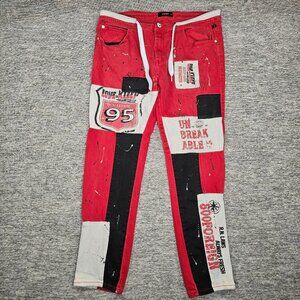 Kleep Premium Love To Kleep Pants Love Yourself Mens 38 x 31 Red Distressed USA